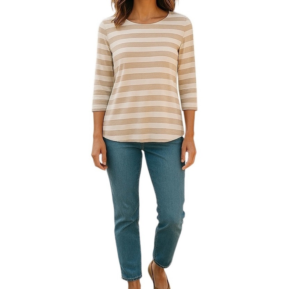 Chico’s Shimmer Metallic Gold Stripes Neutral Color Top Women Size‎ M